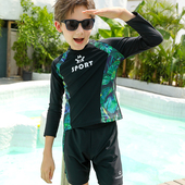 防晒防水母中大童男孩速干三件套圆领泳装 儿童分体泳衣长袖 长裤