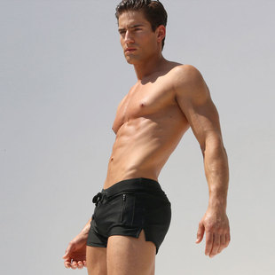 四角泳衣系带性感防尴尬泡温泉游泳裤 男士 时尚 黑色男平角低腰泳裤