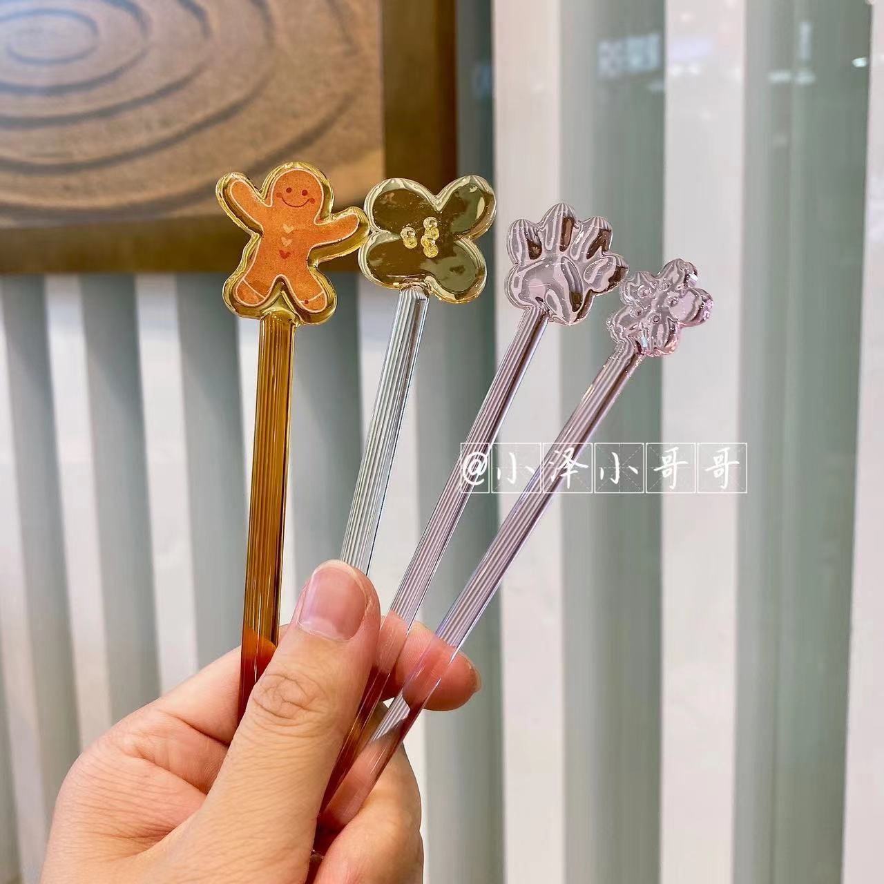 适用星巴克搅拌棒玻璃杯子饮品新款网红少女心仙女可爱姜饼人樱花