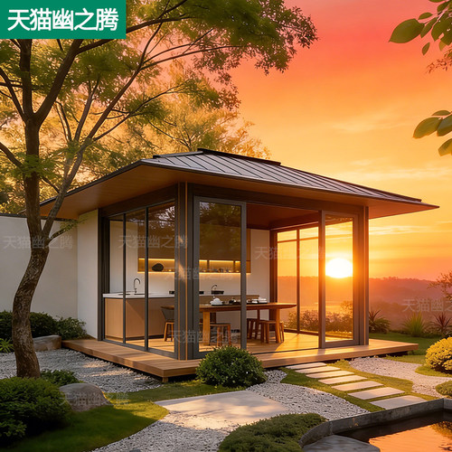 铝合金日式凉亭茶室户外别墅现代简约玻璃阳光房庭院铝艺四角亭子