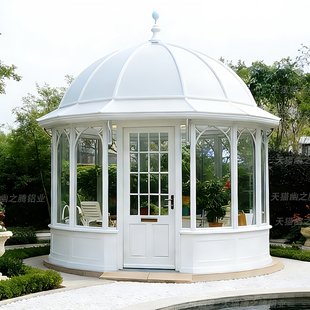 欧式庭院茶室户外高端铝合金阳光房定制圆形凉亭玻璃房隔热茶亭