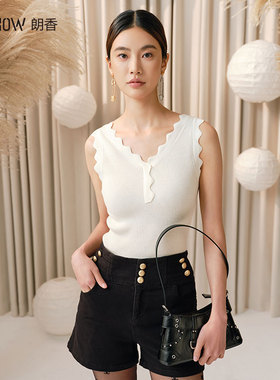 NOWSHOW朗香夏季新品针织吊带全羊毛波浪边针织背心242043