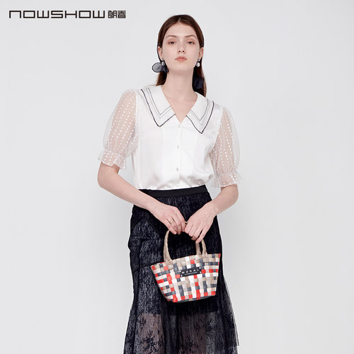 nowshow朗香白色亮片双层领衬衫