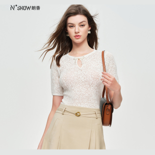 NOWSHOW朗香夏季新品新中式暗花针织上衣242041