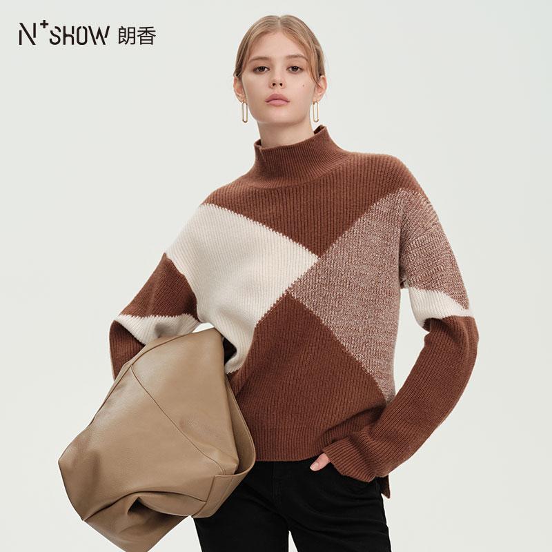 朗香冬季新品撞色山羊绒针织衫