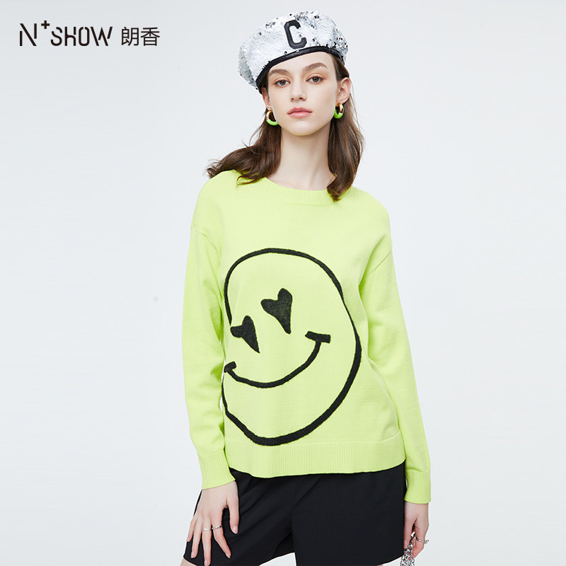 nowshow朗香春季新品立体绣笑脸图案毛衣231027
