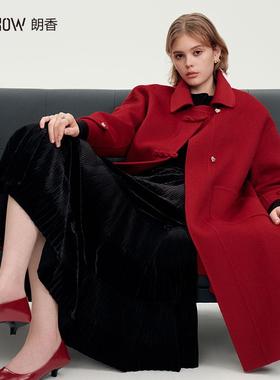 NOWSHOW朗香冬季新品红色手工盘扣羊绒大衣244043