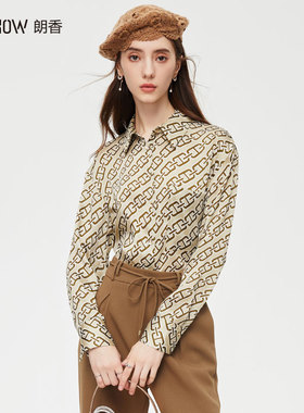 NOWSHOW朗香秋季新品通勤知性印花翻领宽松直身衬衫233050
