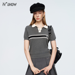NOWSHOW朗香夏季新品韩版气质学院风短袖撞色POLO领针织衫262022