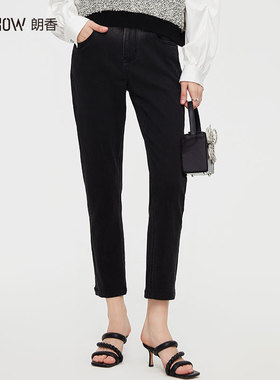 NOWSHOW朗香秋季新品渐变色高腰牛仔裤黑色显瘦小脚长裤233031