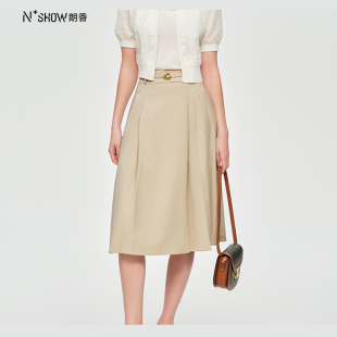 NOWSHOW朗香夏季新品燕麦色带腰带法式伞裙242034