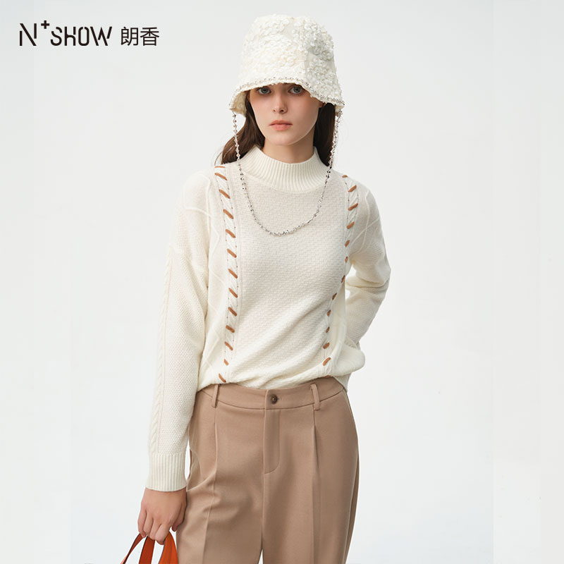 朗香半高领菠萝针提花套头衫