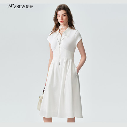 NOWSHOW朗香夏季新品白色小翻领防晒连衣裙242011