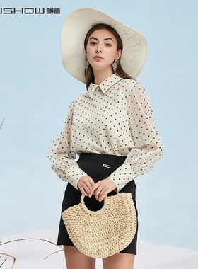 NOWSHOW朗香网纱波点植绒衬衫211024