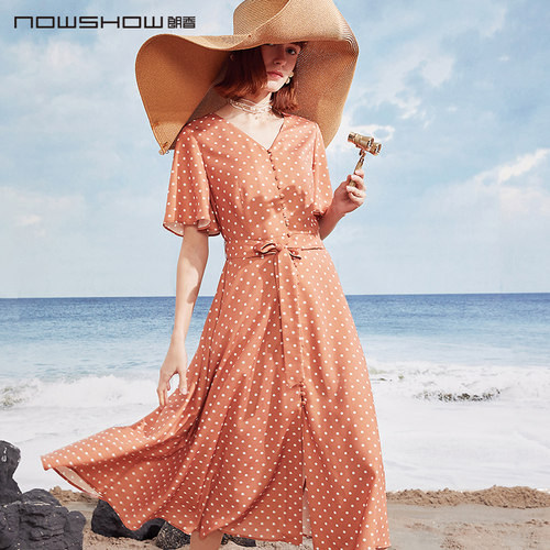 NOWSHOW朗香甜瓜橘波点印花连衣裙202103