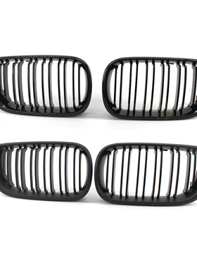 适用于02-05年宝马3系E46四门改装黑色双线双杠中网格栅中网配件