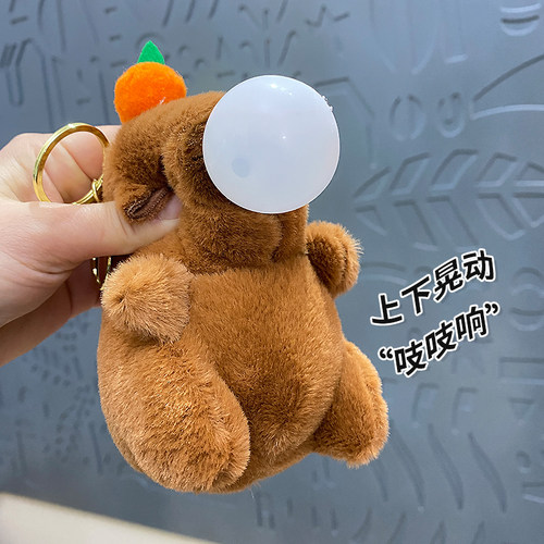 吱吱叫创意毛绒卡皮巴拉吹泡泡钥匙扣挂件可爱情侣书包钥匙链挂饰