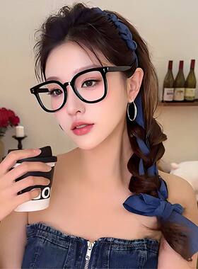 高颅顶飘带发箍带齿女夏日清凉神器牛仔丝带编发头箍发卡少女发饰