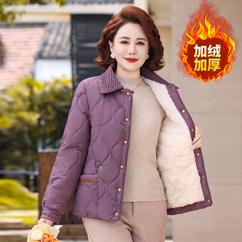 中老年气质加绒加厚棉衣新款