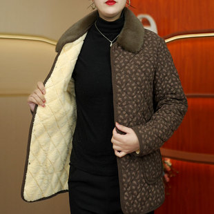 正品新款冬季毛领棉衣妈妈装时尚休闲加绒加厚保暖棉袄大码外套女