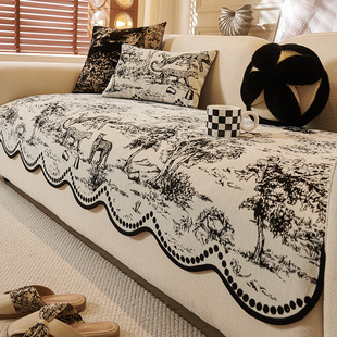 雪尼尔直排三人位沙发垫四季通用防滑坐垫不规则异形弧形沙发盖布