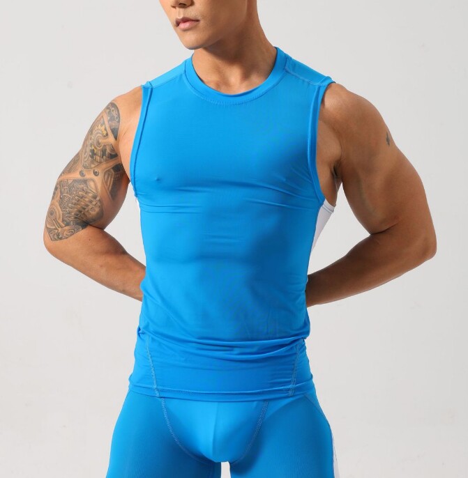 轻薄半透肌肉GYM兄弟夏男士瑜伽运动背心速干无袖健身训练紧身衣