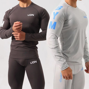 肌肉GYM兄弟春秋薄男士 健身训练紧身衣体恤 弹力速干运动t恤男长袖