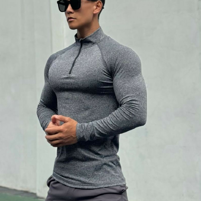 肌肉衫兄弟春秋速干高弹紧身衣男运动长袖健身训练衣服弹力塑形衣