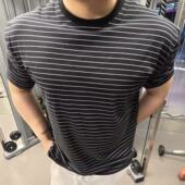 休闲条纹T恤潮流元 新款 男士 纯棉运动短袖 素百搭户外弹力上衣 夏季