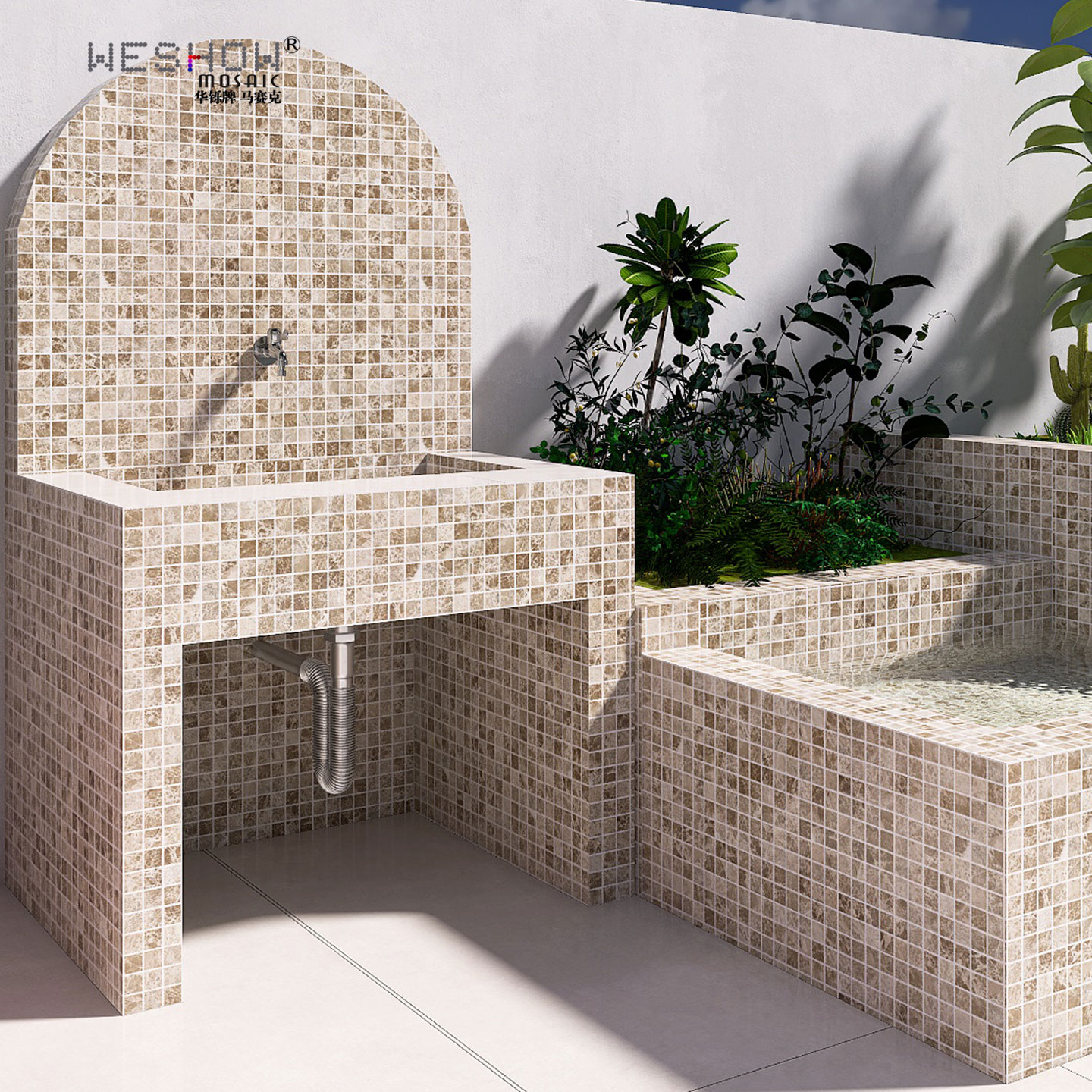 户外操作台马赛克瓷砖洗菜池