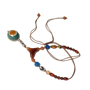 天然血珀彩色玛瑙天珠羊眼板珠吊坠虎牙日月星辰天珠多宝短项链