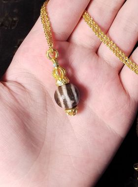 天珠项链药师鬼眼圆珠金色玛瑙