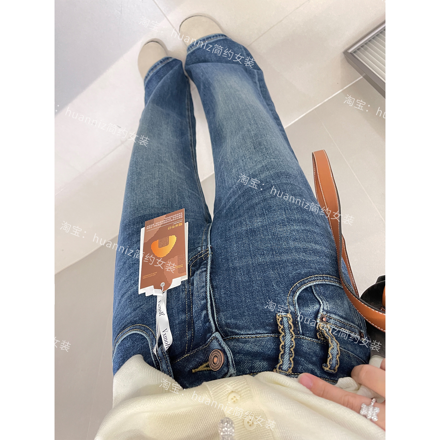 秋季女裤软垂糯米牛仔阔腿裤