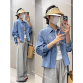 天丝防晒衫 薄款 宽松休闲基础小外套衬衣女 小个子衬衫 清新蓝色短款