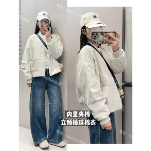 外套女 酷帅休闲加厚立领棒球服棉衣飞行夹克夹棉保暖短款 冬季 新款