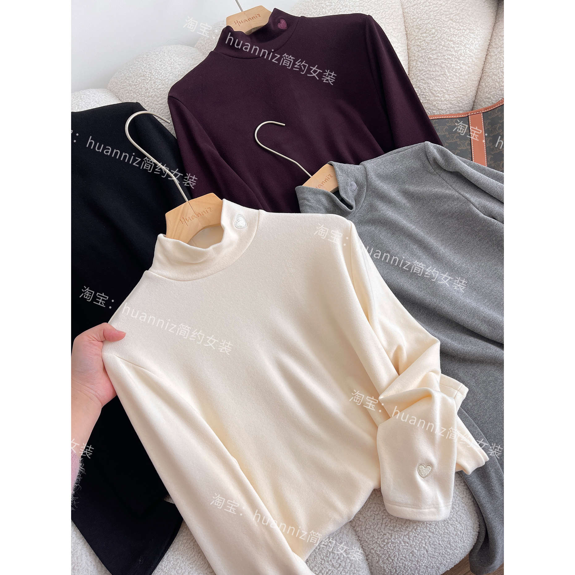 双面磨毛德绒打底衫半高领T恤