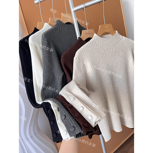 毛衣内搭打底衫 修身 女 基础竖坑条显瘦弹力半高领针织衫 百搭款