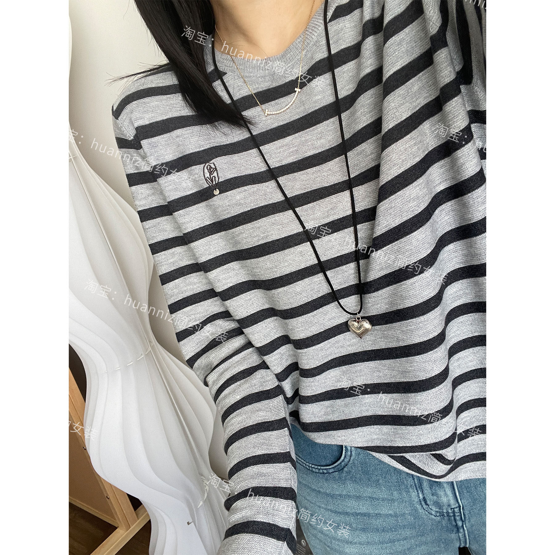 25早秋蚕丝羊毛针织衫圆领刺绣郁金花条纹薄毛衣长袖T恤上衣女,女装/女士精品,毛针织衫,淘宝优惠券,粉丝福利购,淘宝优惠卷