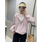 春季 垂感砂洗空气层薄外套连帽拉链袋鼠兜休闲宽松卫衣上衣女 新款