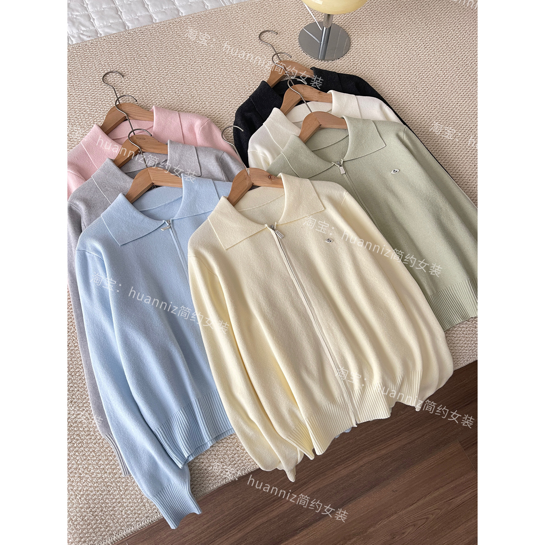 2026春季新款翻领双拉链糖果色针织衫开衫柔软细腻百搭毛衣上衣女