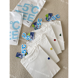 凉爽莱赛尔天丝T恤小水果刺绣圆领短袖宽松干净白色体恤上衣女
