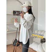 加厚保暖双面德绒半高领插肩袖 中长T恤打底衫 宽松遮胯开叉上衣女