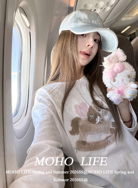 童趣木马印花雪花棉防晒罩衫t恤长袖女夏季宽松休闲空调衫上衣ins