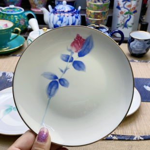 直径15 大漏 香兰社玫瑰花甜品盘 福利出 微牛毛痕 高品