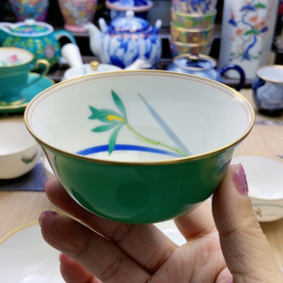 特价 超稀有 孤品 香兰社绿釉兰花茶碗 高品