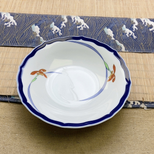 微牛毛痕 香兰社蓝边金红兰花小钵直径16.5 超稀有 高品