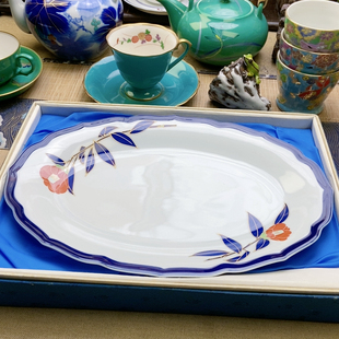 稀有款!高品!福利出!香兰社山茶花大长盘 长30.3 带原盒 孤品