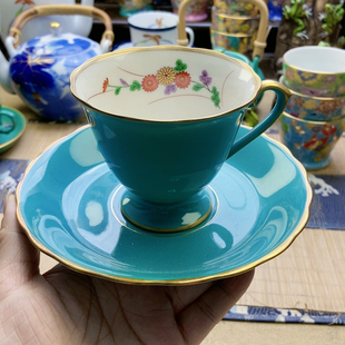 超稀有!福利出!香兰社蓝釉菊吉花高足咖啡杯 特价