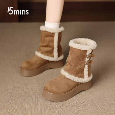 15mins短筒厚底雪地靴女加绒加厚