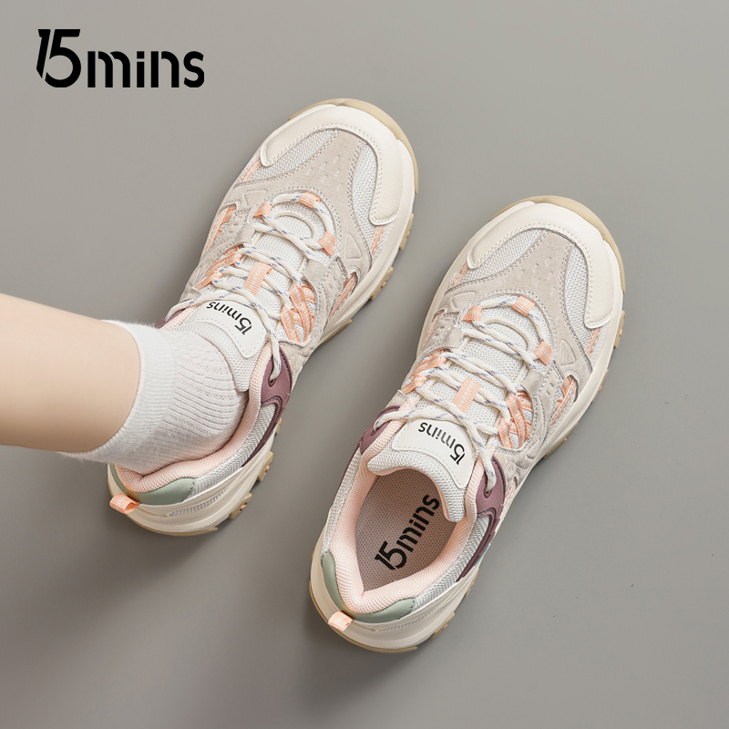 15mins粉色老爹鞋女2025新款